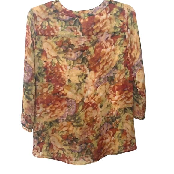 LIZ CLAIBORNE LONG SLV PULL-OVER V-NECK BLOUSE, WOMEN, XL, YELLOW ORANGE PURPLE - Picture 5 of 10